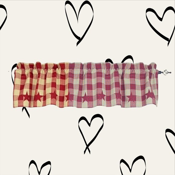 ⭐ Love Offers! New Primitive Home Check Red & Tan Lined 60" x 14" Valance Star - Picture 3 of 4